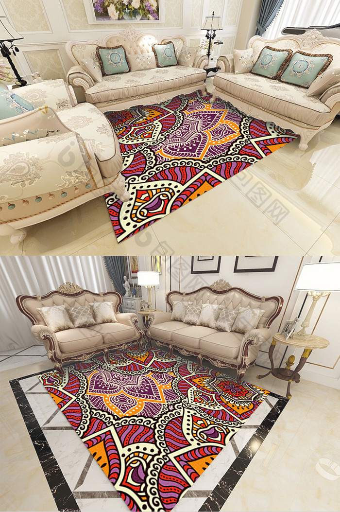 高端复古欧式花纹图案客厅卧室地毯图片图片