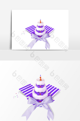 简约三层紫色蛋糕生日蛋糕元素图片