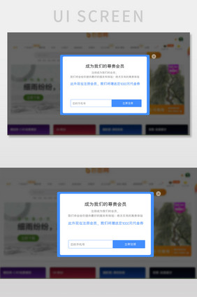 蓝色扁平注册尊贵会员弹窗UI网页界面