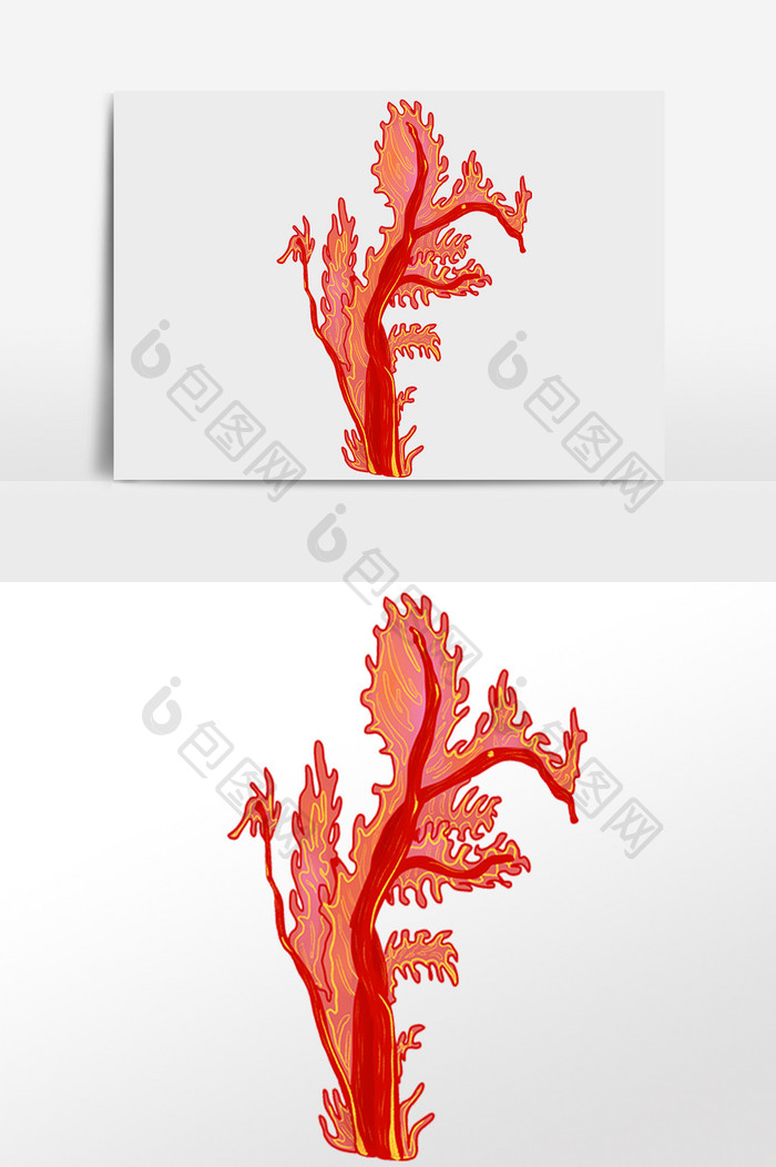 手绘卡通海洋水生物红色珊瑚插画