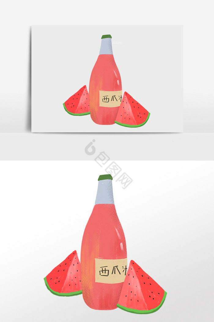 夏季饮品一瓶西瓜果汁插画图片
