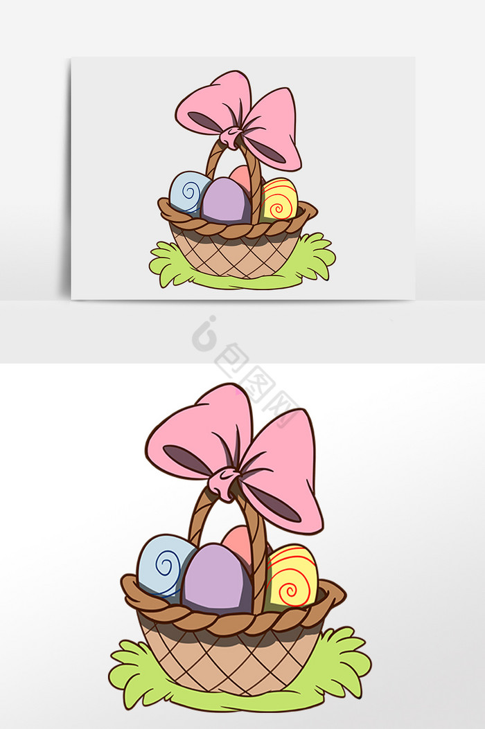 复活节一篮子彩蛋寓意惊喜插画图片