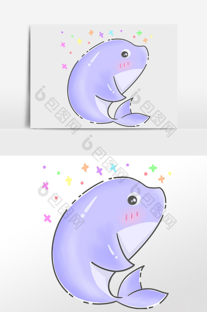手绘海洋水生物动物紫色海豚插画
