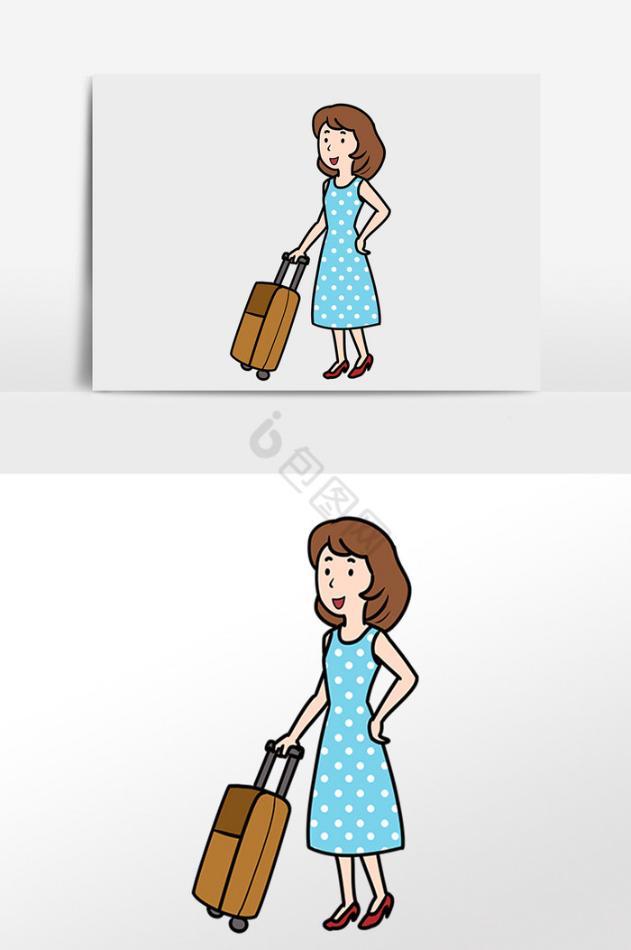 夏季旅游女孩拉行李插画图片