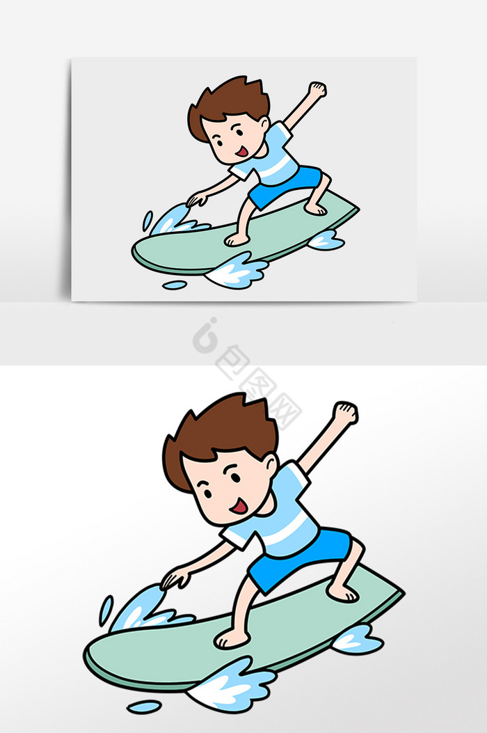 夏季海滩旅游滑滑板男孩插画图片