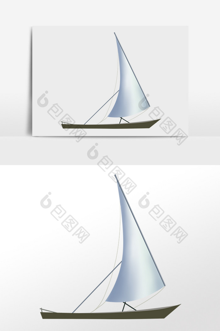 手绘海上工具白色帆船轮船插画