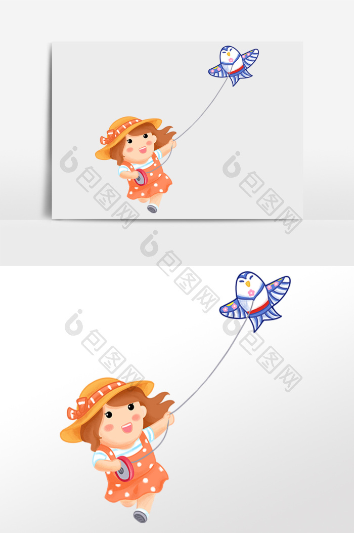 春游踏青放风筝女孩插画图片