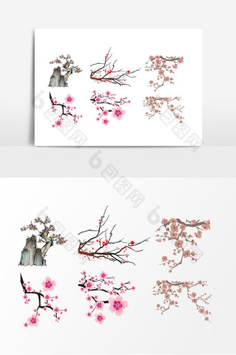 粉色梅花树枝设计素材图片