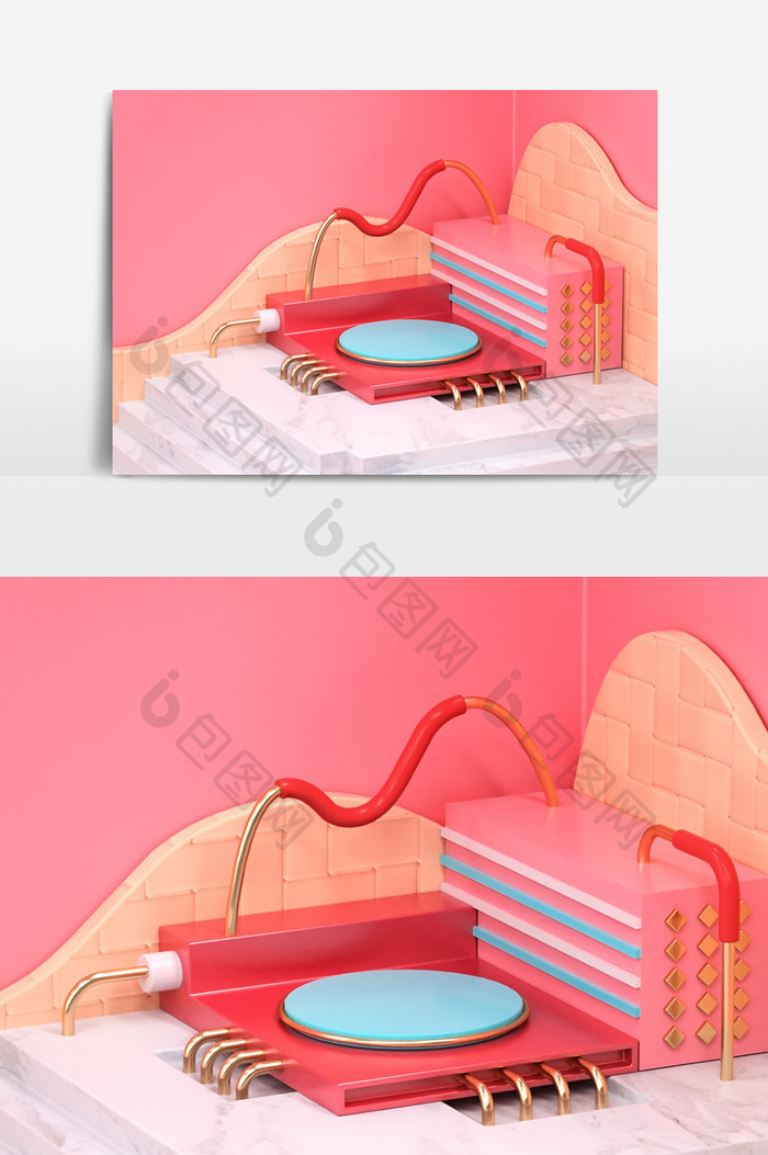 C4D粉色清新电商场景模型（oc渲染）