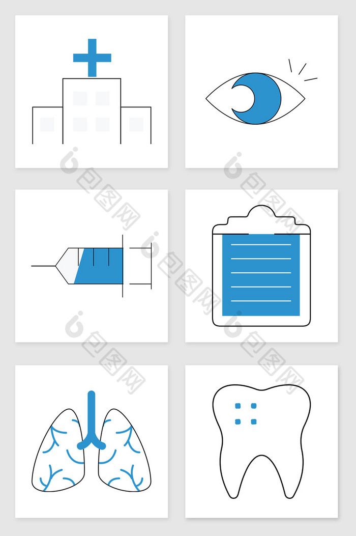手绘简约线条医疗套图插画元素