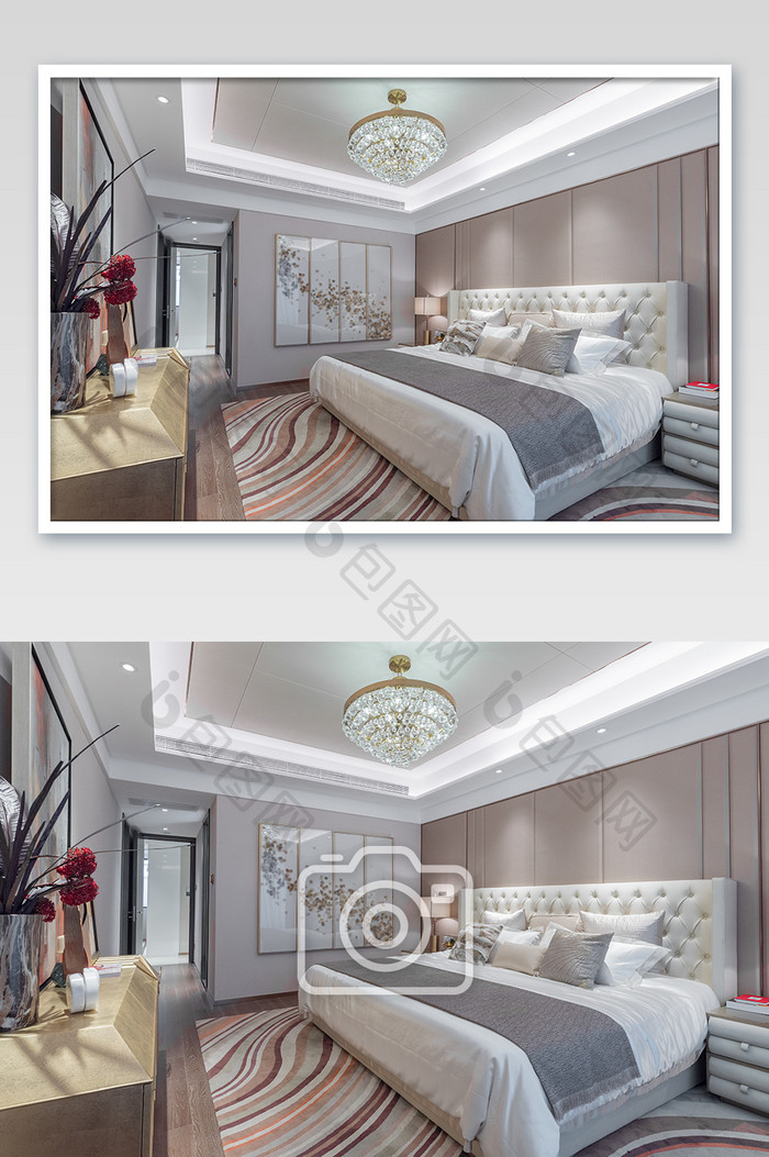新中式轻奢样板间卧室家居摄影图