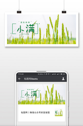 绿色田间小麦田麦穗小满节气微信配图图片