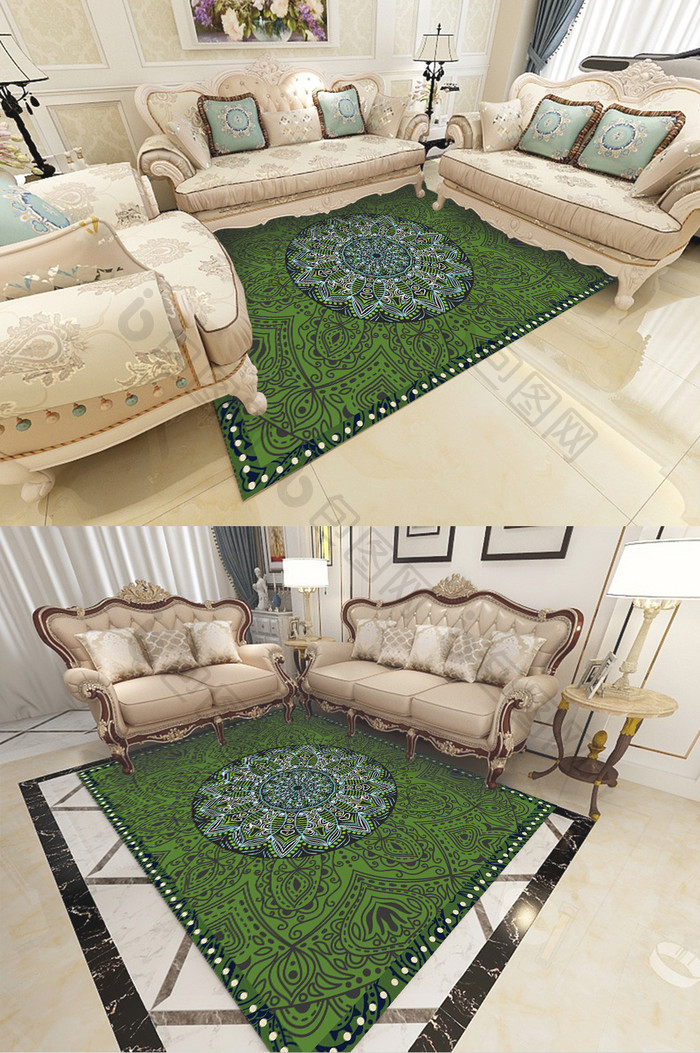 欧式复古宫廷风格花纹客厅卧室地毯图案