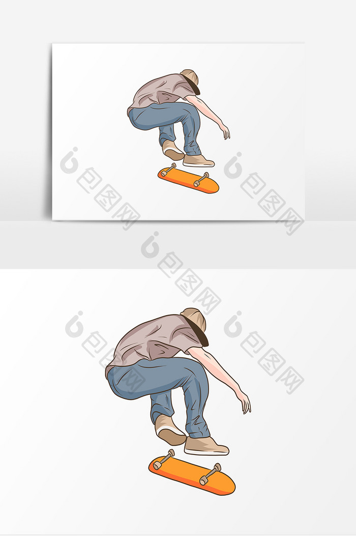 男孩滑滑板卡通创意元素