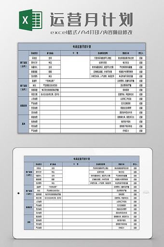 电商运营月度计划excel模板图片