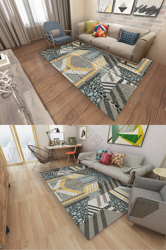 现代时尚摩洛哥风格几何客厅地毯图案图片图片