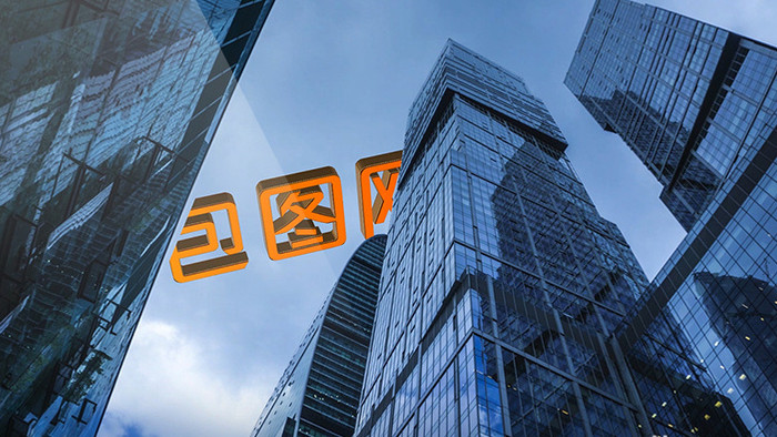 实拍高端写字楼合成天空飞过企业LOGO