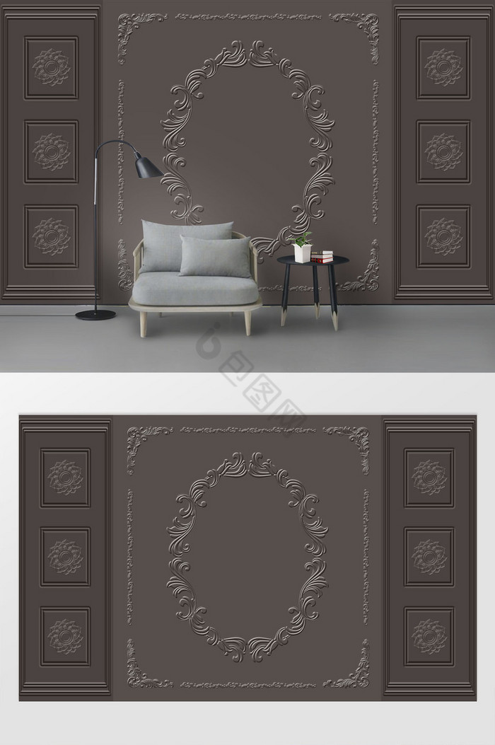 3d立体欧式雕花石膏装饰格子背景墙图片