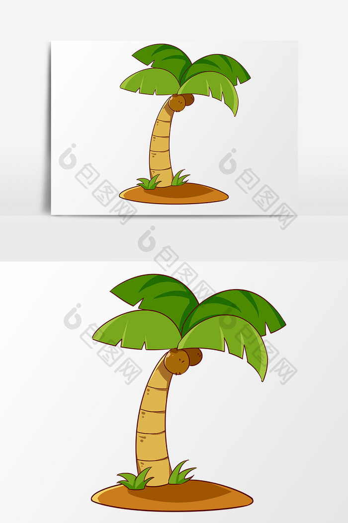 手绘卡通夏天夏威夷椰子树元素免扣
