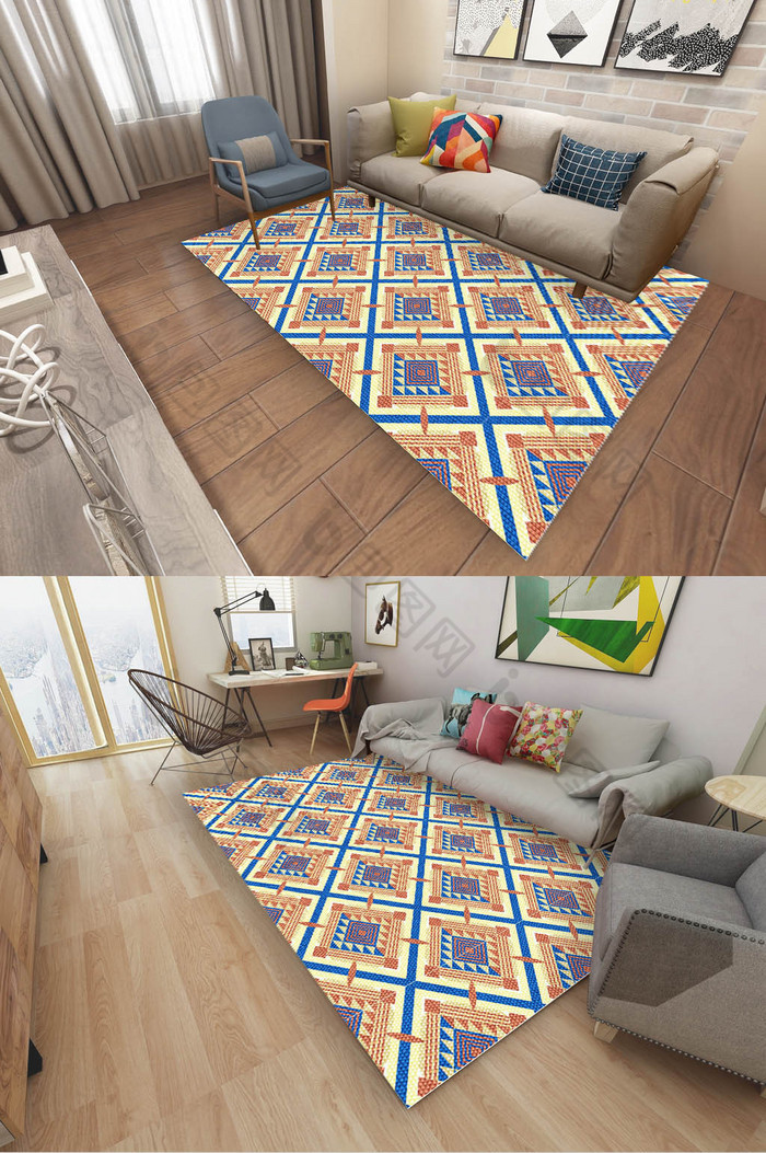 现代ins北欧简约线条纹理地毯装饰图片图片