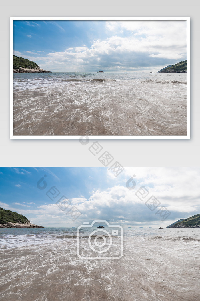 蓝天白云大海沙滩海滩海岛岛屿夏天摄影图片