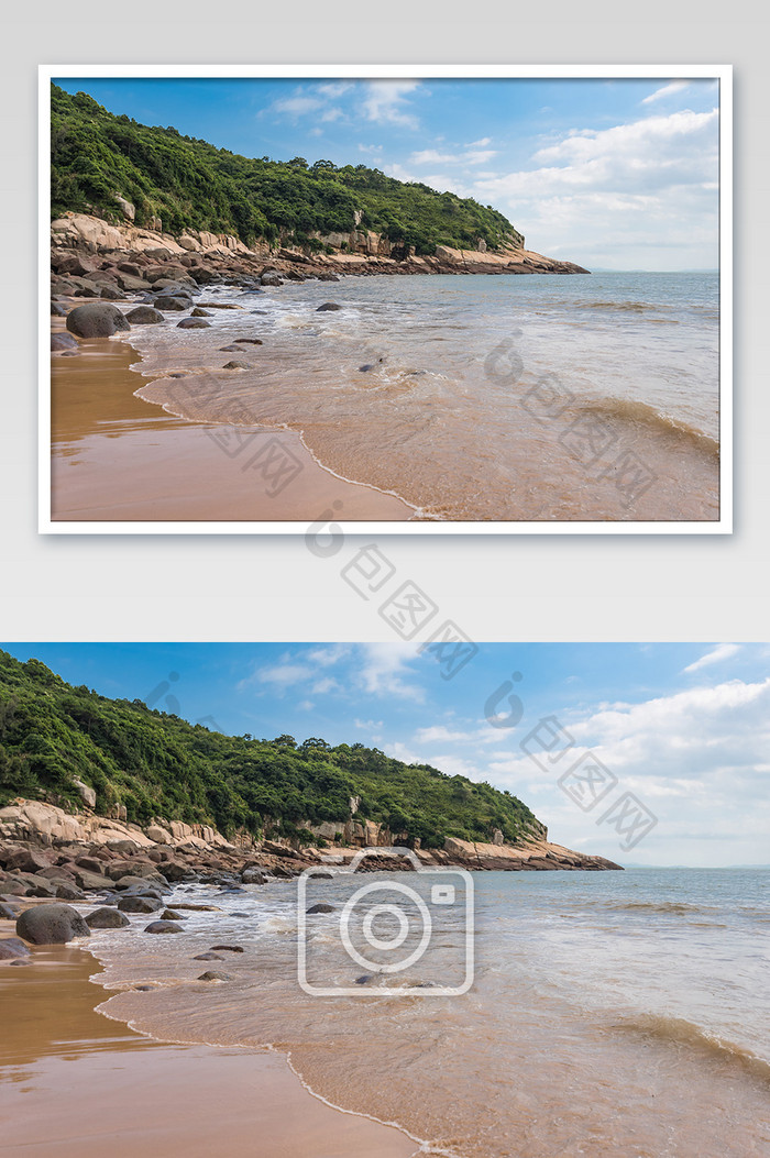 蓝天白云大海海岛岛屿海浪沙滩海滩摄影图片