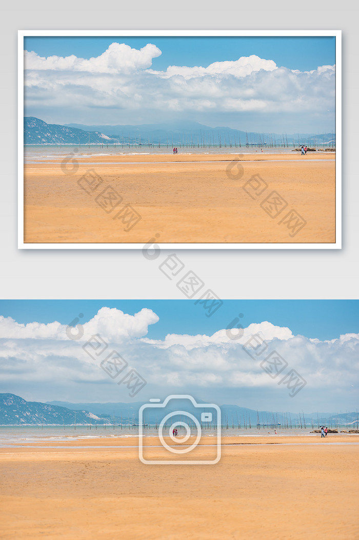蓝天白云大海海边沙滩金色蓝色摄影图片