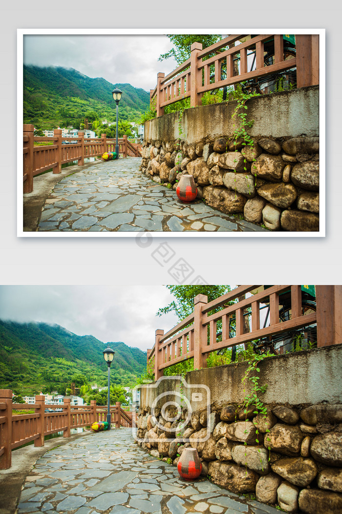 浙江民宿乡村生活道路石头围墙摄影图图片