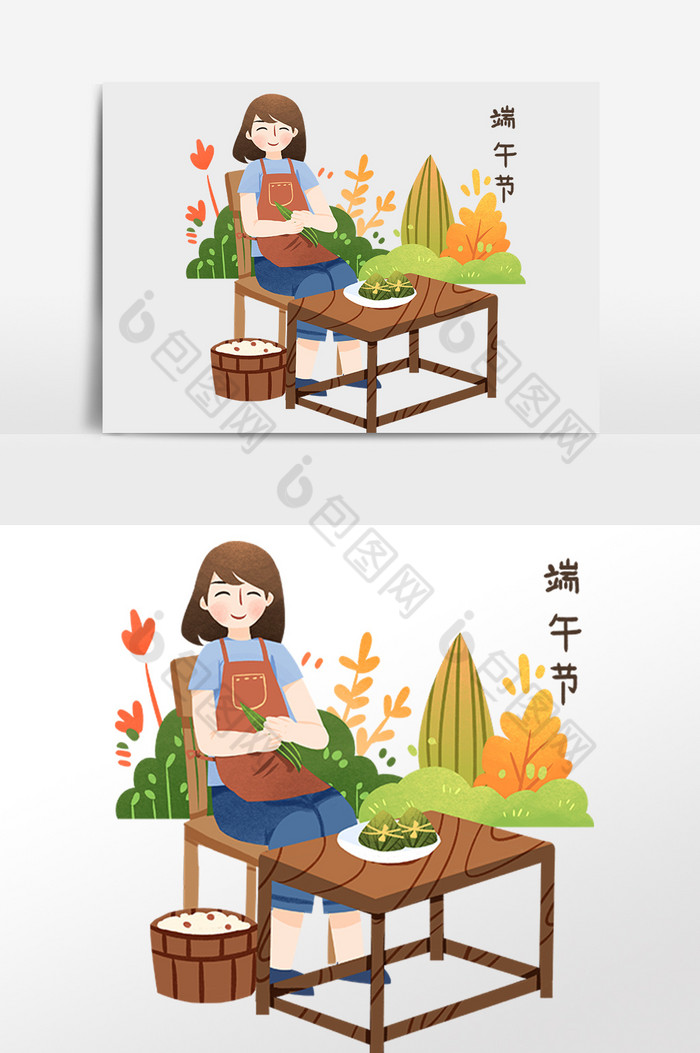 端午节包粽子女士插画图片图片