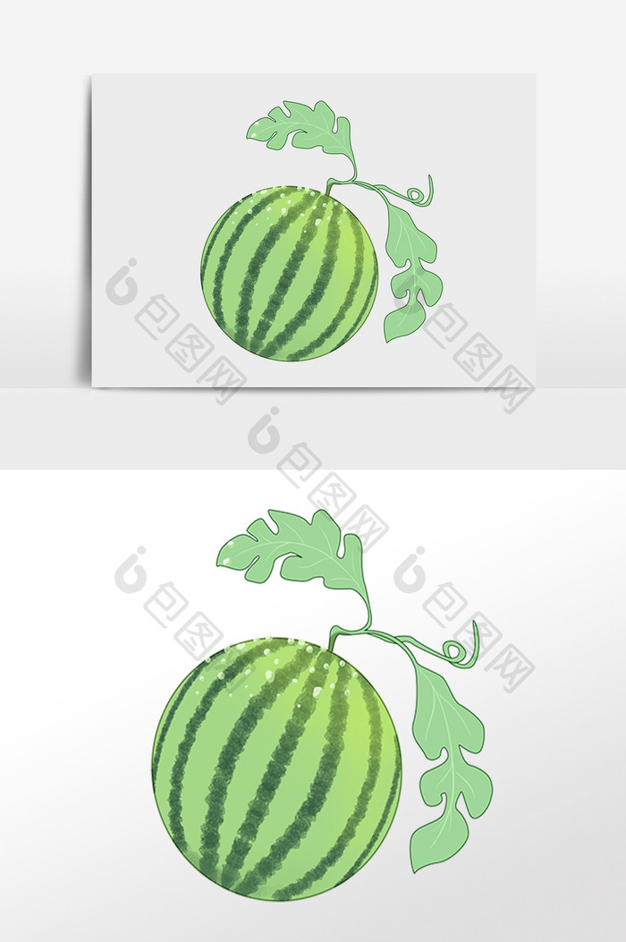 手绘夏季新鲜水果绿色大西瓜插画
