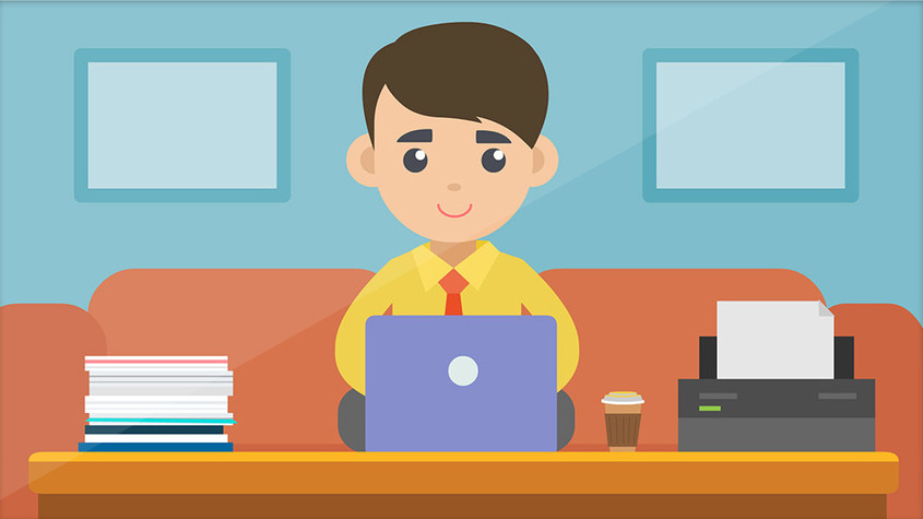 男子办公室使用笔记本电脑加班动图gif