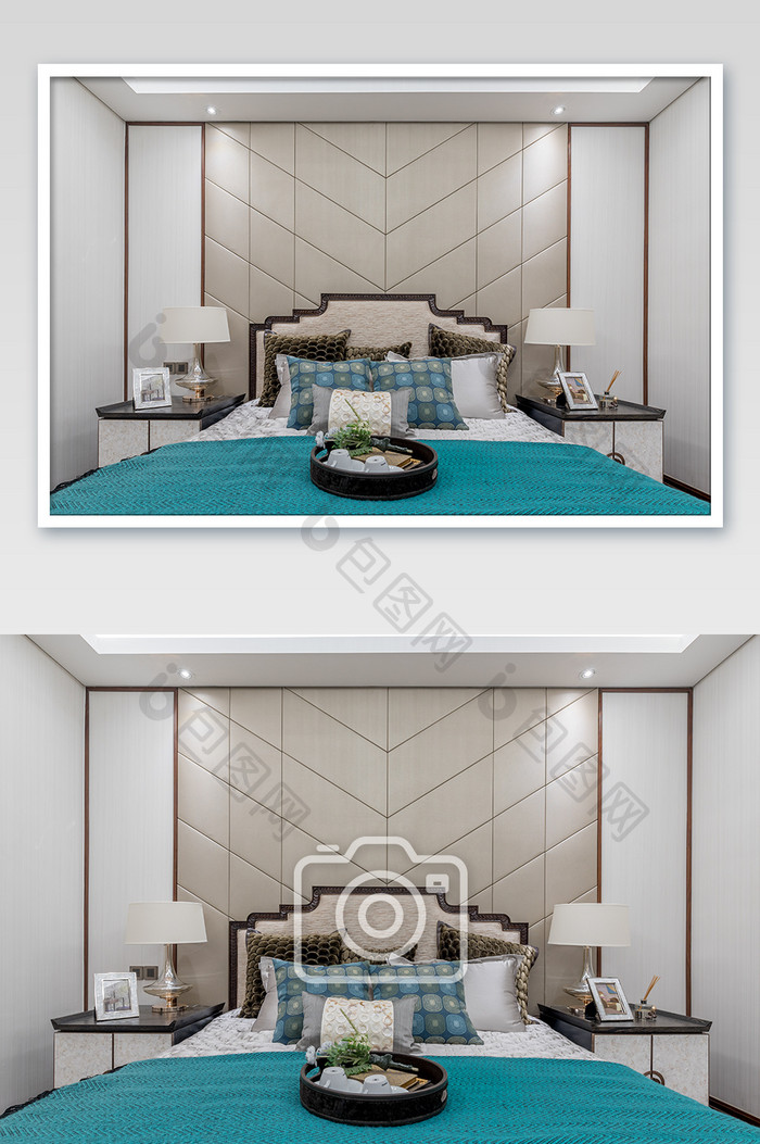 优雅简约新中式地产卧室摄影图片