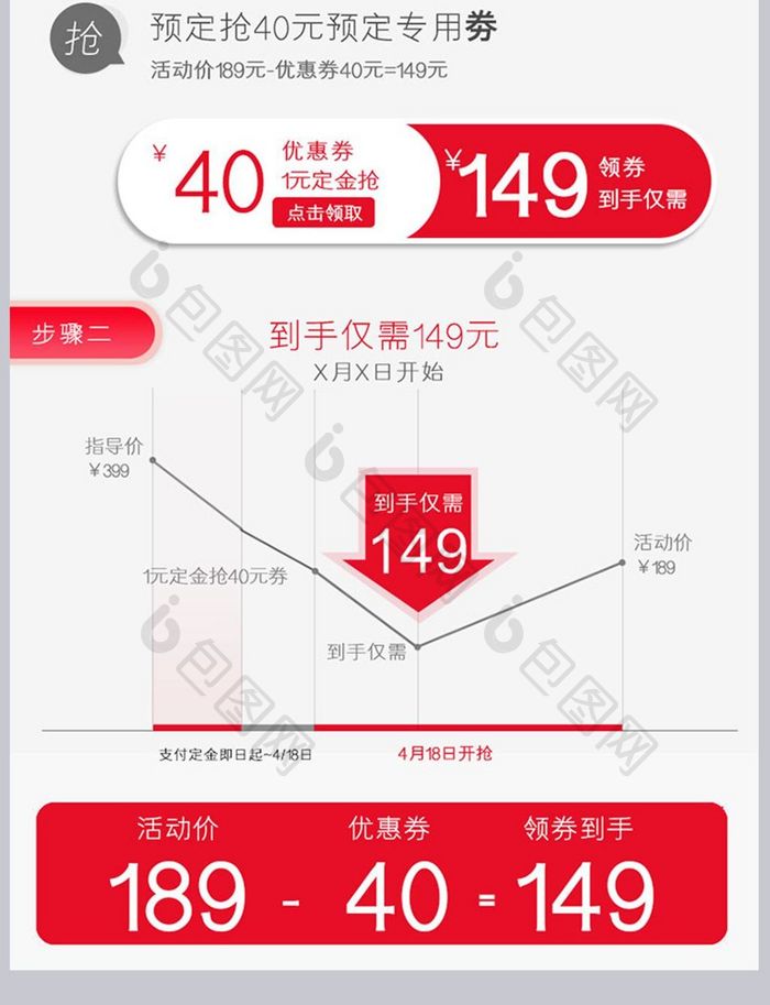 天猫淘宝1元预定预售详情页关联价格模板