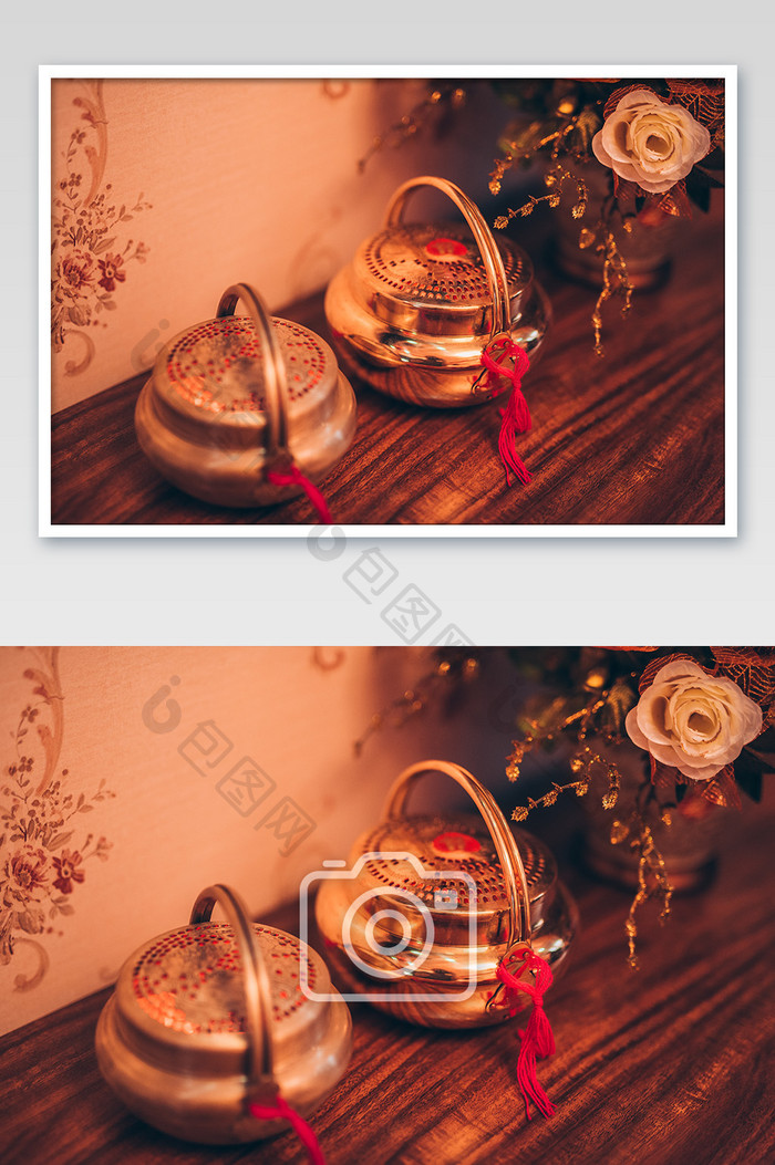 中式婚礼结婚婚房布置暖炉喜庆摄影图片1
