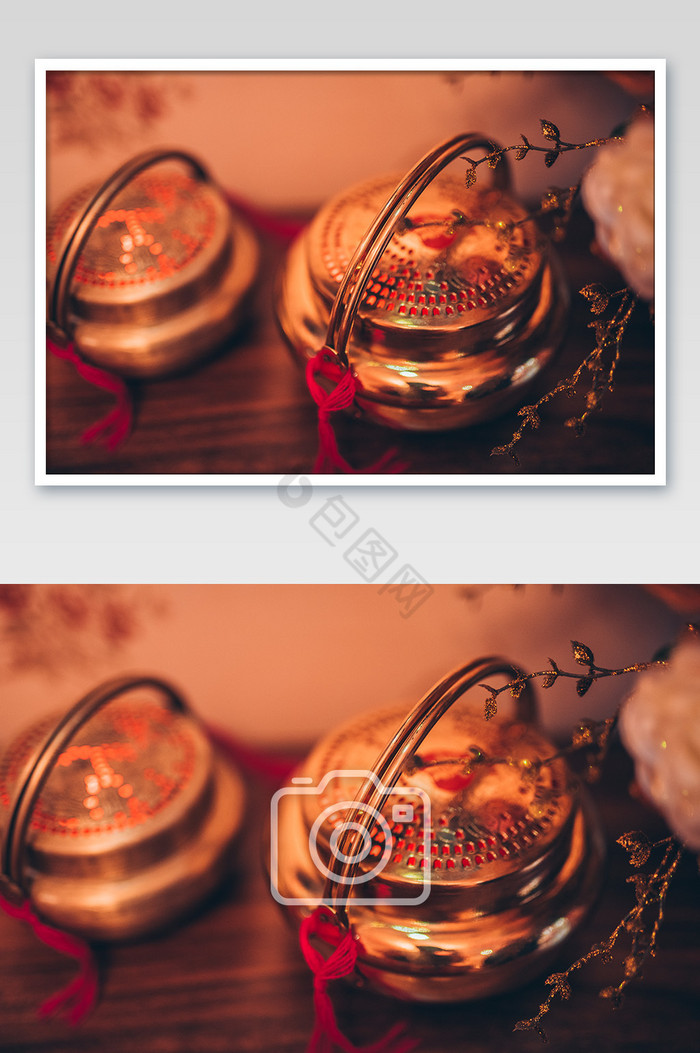 中式婚礼结婚婚房布置暖炉喜庆温馨摄影图片