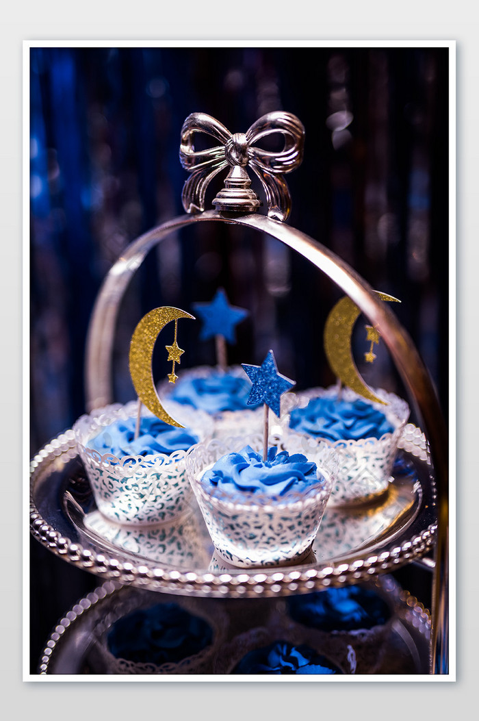 结婚婚礼甜品台蓝色蛋糕金色摄影图片1