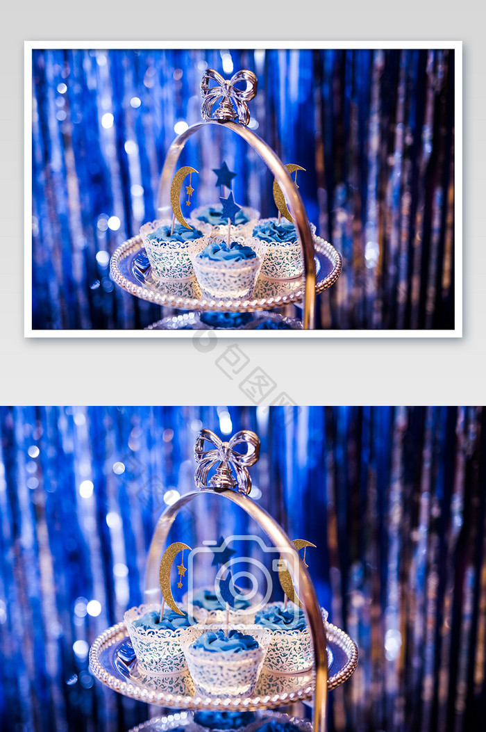 结婚婚礼甜品台蓝色蛋糕金色摄影图片