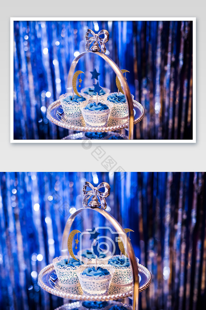 结婚婚礼甜品台蓝色蛋糕金色摄影图片图片