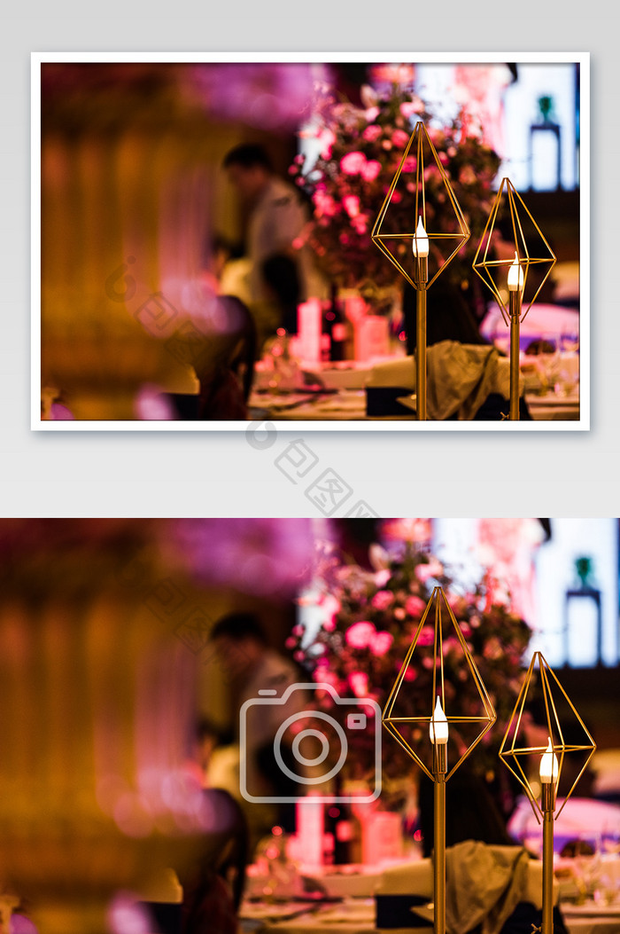 结婚婚礼现场布置烛光灯光花束粉色摄影图片