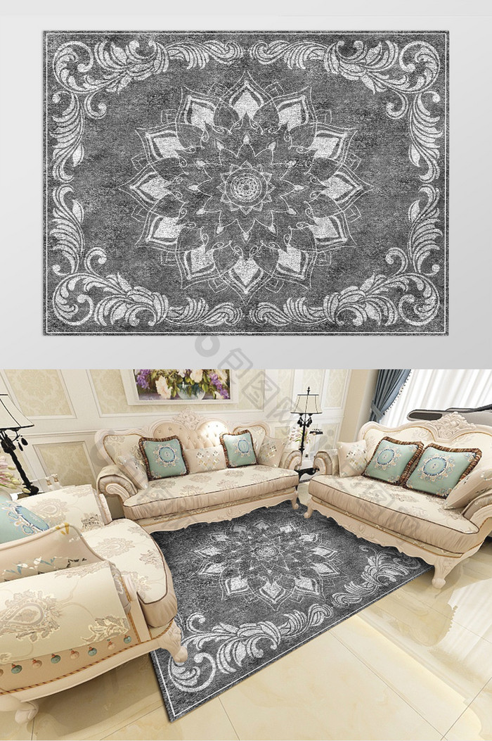 灰色欧式古典图案纹理地毯