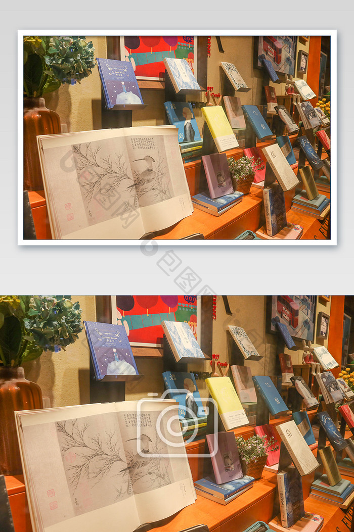 书店书架上排列整齐的书摄影图片