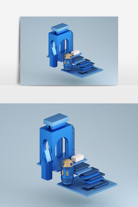 C4D蓝色简约小清新2.5D装饰元素