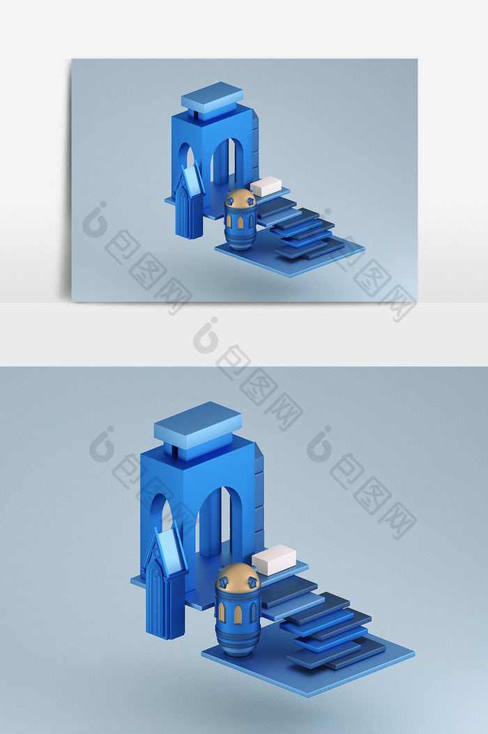 C4D蓝色简约小清新2.5D装饰元素