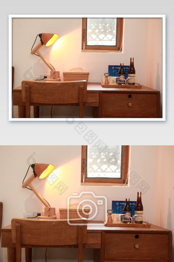 民宿酒店度假室内设计台灯书桌摄影图图片