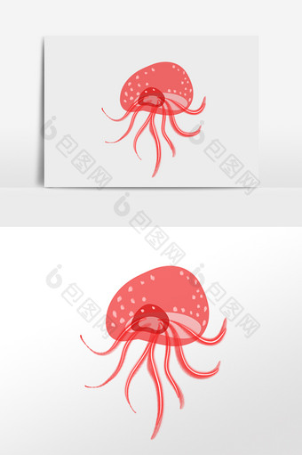 手绘卡通海洋生物红色水母插画图片