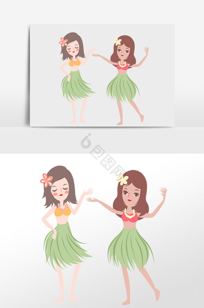 海滩旅行跳草裙舞女孩插画图片