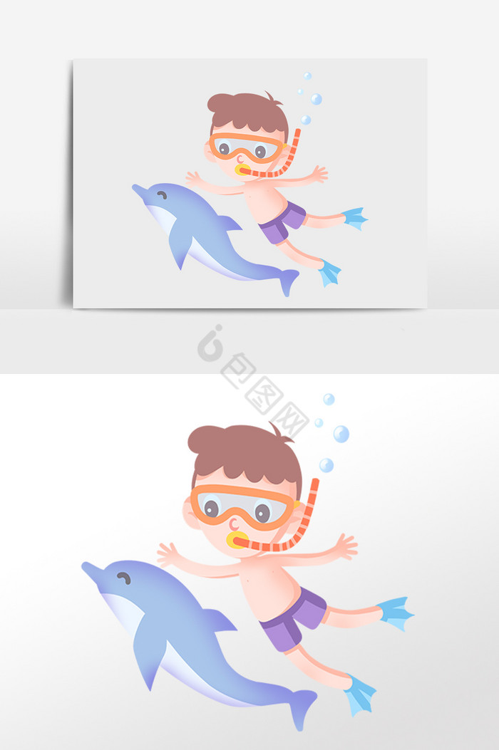 夏季海滩旅行潜水男孩插画图片