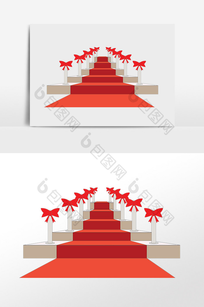 手绘舞台楼梯装饰红地毯插画