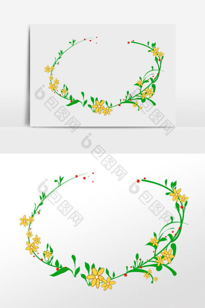 手绘卡通植物花环装饰边框插画