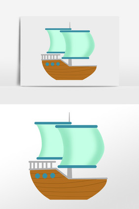 手绘交通工具大海大帆船轮船插画